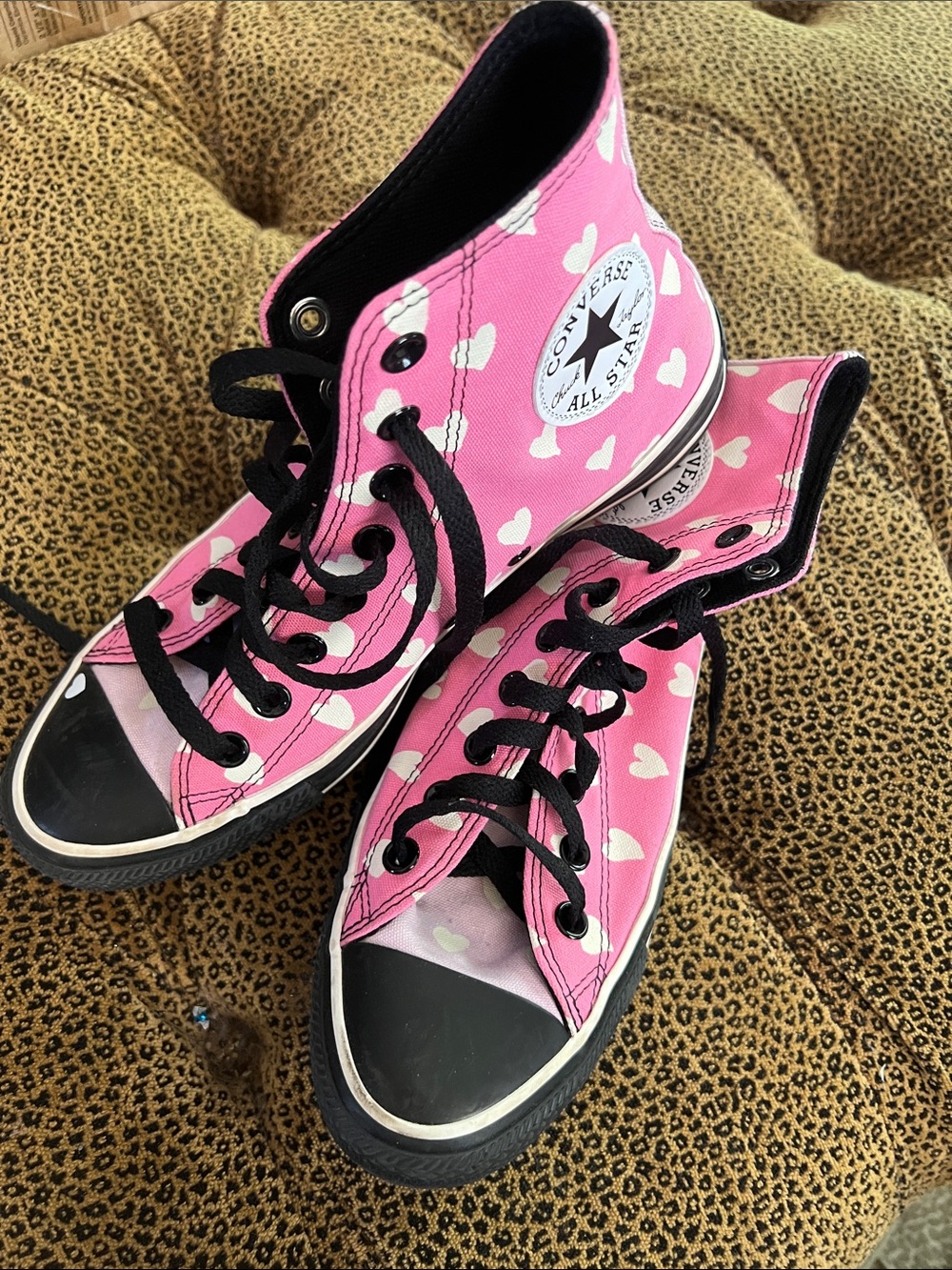 Converse Twisted Hearts Peony Pink High-Top Sneakers with Black Womens 9/ Mens 7 - Picture 1 of 12